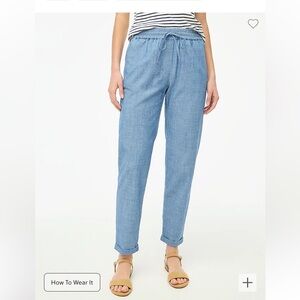 NWT J. Crew Spring Drawstring Blue Chambray Pull On Cuffed Pants 2 NEW